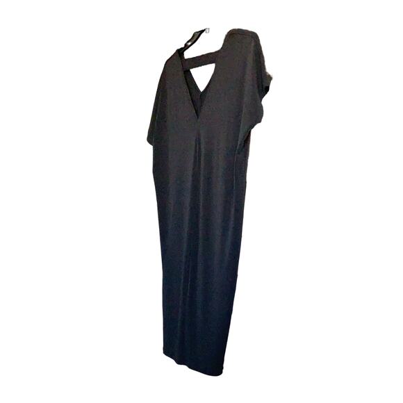 RACHEL ROY MIDI BODYCON DRESS, WOMENS, M, BLACK, CAP SLEE3VE, V-NECKLINE - Picture 4 of 11